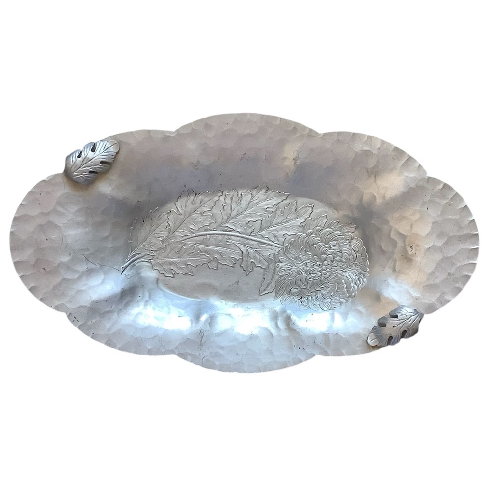 Trade Continental Mark Hand Wrought Hammered Aluminum Leaf Design Bread Tray